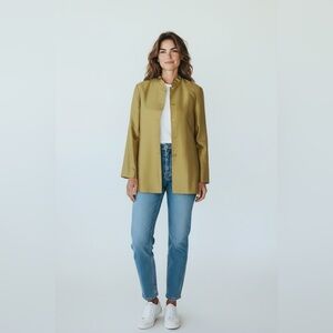 Rena Rowan Raw Silk Button Detail Jacket w/Pockets Vintage Size 14 Pea Green